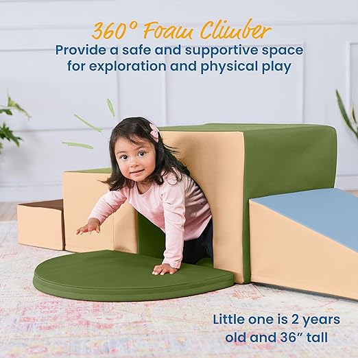 ECR4Kids SoftZone Single Tunnel Maze, Toddler Playset, Earthtone, 6-Piece