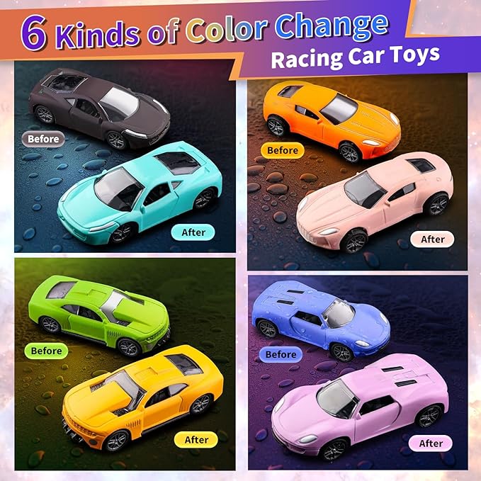 Color Change Pull Back Car Toy-6pcs Mini Alloy Vehicle Toys,Magical Transformation in Warm Water,Bathtub Water Table Toy for Easter Fillers,Goodie Bags Fillers,Themed Party,Carnival Prize for Kids 3+