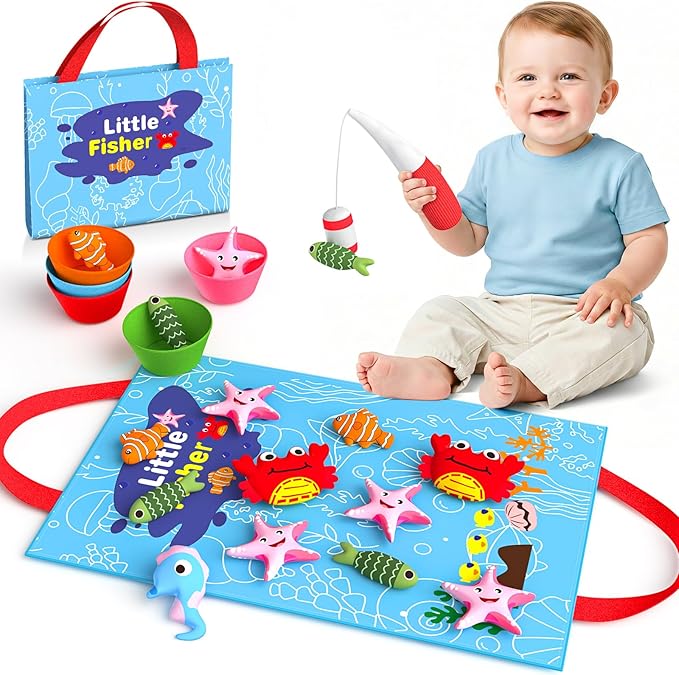 Envyvip Toddler Toy Montessori Toys for 1 Year Old Baby Boy Girl Birthday Gift, 22pcs Cloth Fishing Game Learning Toys for Toddlers 1-3 - Counting, Color Sorting, Fine Motor Skills 6-18 Months Babies