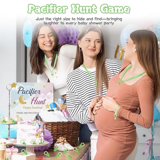 50 Pcs Mini Pacifiers Baby Shower Games Boy Girl, 1.25 Inch Cute Baby Shower Pacifiers, Bulk Acrylic Pacifier for Party Table Scatter, Pacifier Hunt Game, Gender Reveal Decoration Party Favors(Green)
