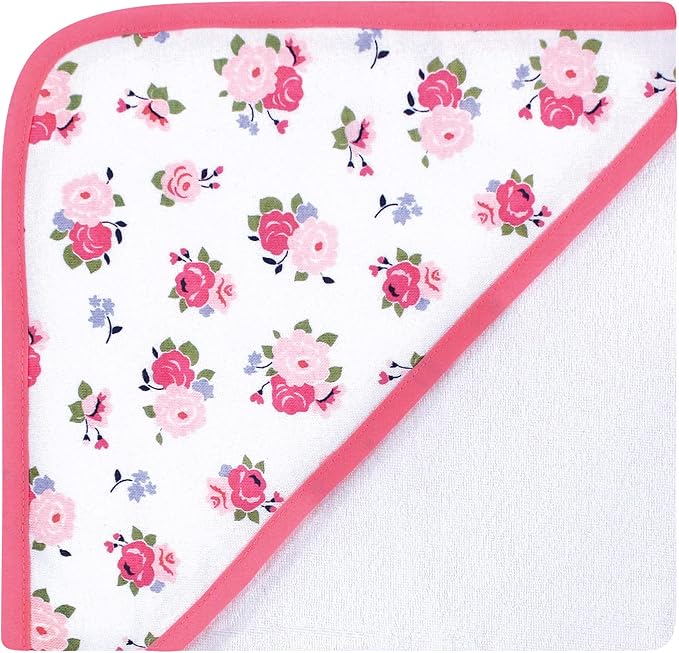 Luvable Friends Unisex Baby Cotton Terry Hooded Towels, Floral, One Size (Pack of 2)