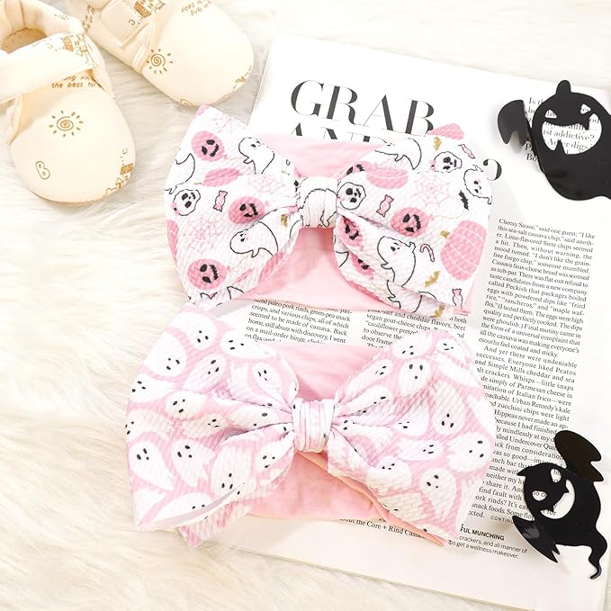 YanJie Halloween Baby Headbands Bow Ghost Hair Bow Baby Pink Halloween Bow baby White Halloween Bows Newborn Bows Infant Halloween Hair Accessorie