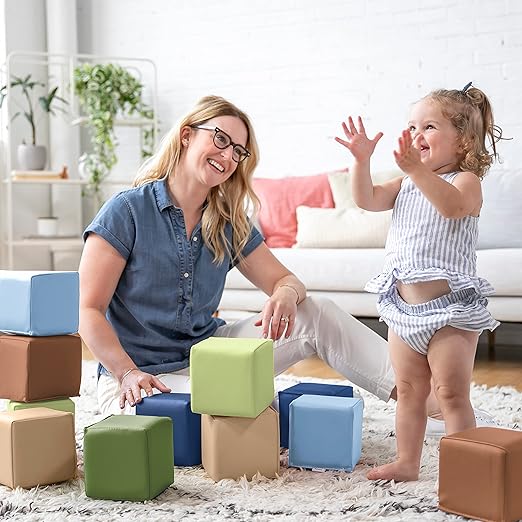 ECR4Kids SoftZone Patchwork Toddler Blocks, Foam Cubes, Earthtone, 12-Piece