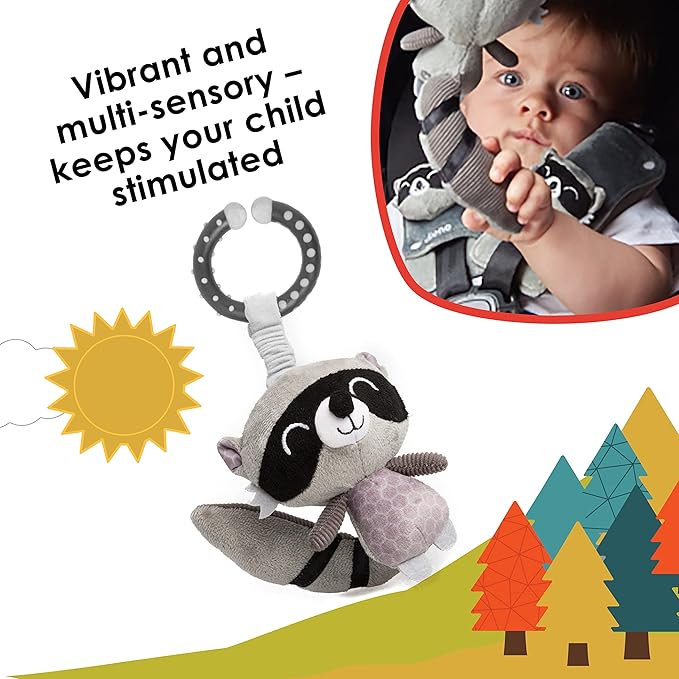 Diono Baby Racoon Character Car Seat Straps & Toy, Shoulder Pads for Baby, Infant, Toddler, 2 Pack Soft Seat Belt Cushion and Stroller Harness Covers Helps Prevent Strap Irritation