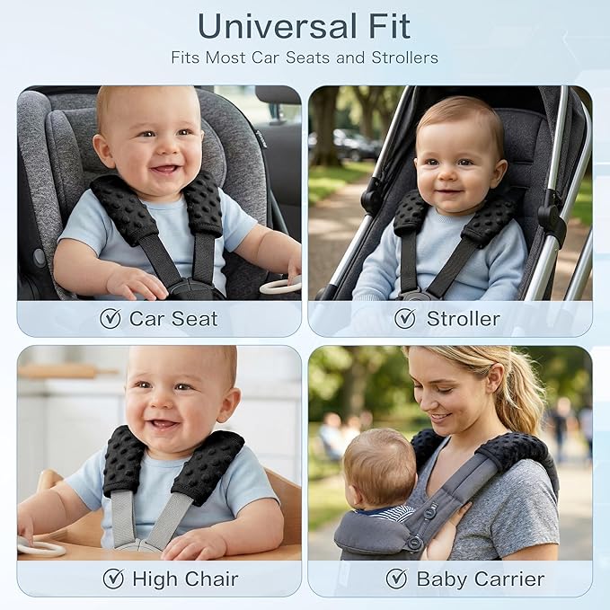 Pro Goleem Car Seat Strap Covers for Babies Unisex Soft Car Seat Strap Shoulder Pads for All Car Seats, Stroller, Pushcar, Small Size Designed for Newborn, Black