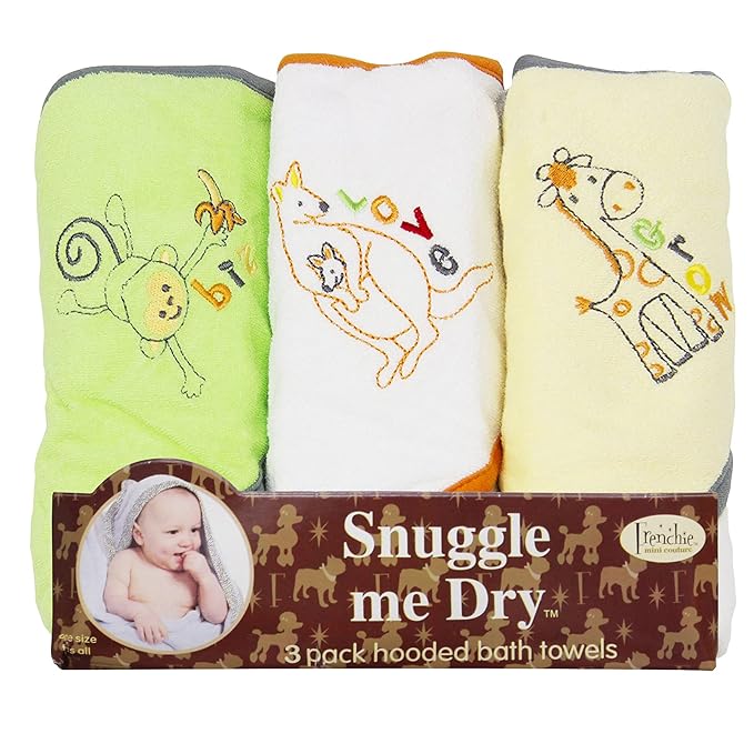Frenchie Mini Couture, Hooded Bath Towels for Babies, 80% Cotton/20% Polyester, Wild Animal Design Baby Bath Towel Set, Pack of 3