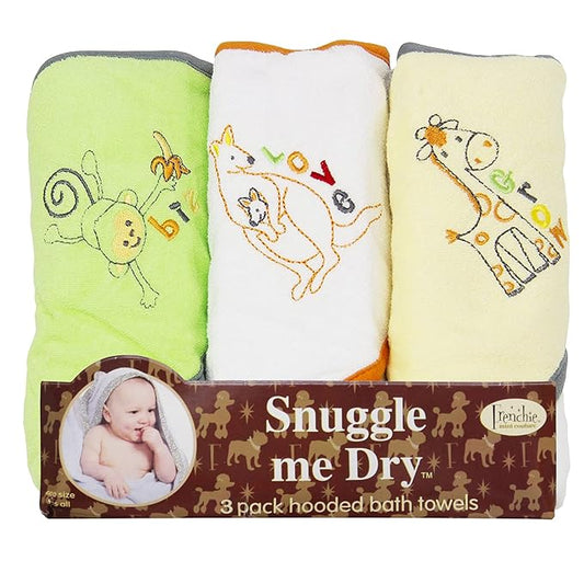Frenchie Mini Couture, Hooded Bath Towels for Babies, 80% Cotton/20% Polyester, Wild Animal Design Baby Bath Towel Set, Pack of 3
