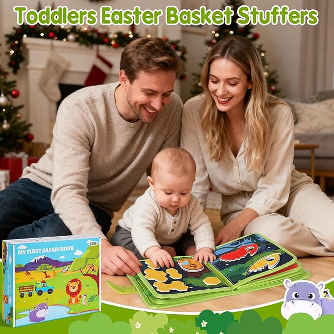 Wild-Animals Busy Book for Toddlers 1-3, Montessori Toys Busy Board for 1 Year Old Boy Girl Gifts, Toddler Easter Basket Stuffers Learning Quiet Activity Book, Educational Airplane One Year Travel Toy