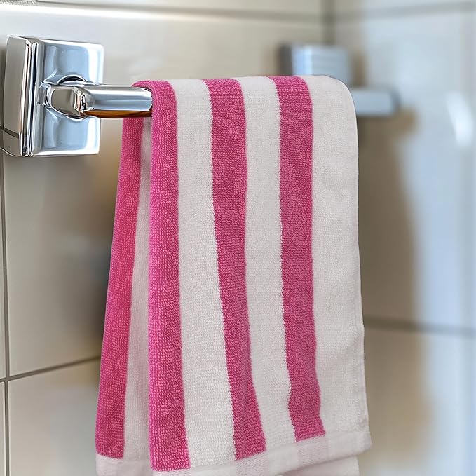 ORIGINAL KIDS Hand Towels - Set of 6 Cabana Stripe 100% Cotton Yarn Dyed Terry Hand Towels - Super Soft Quick Dry Easy Care Absorbent Towels for Bathroom Kitchen Toddlers Children - 16x27 - Pink White