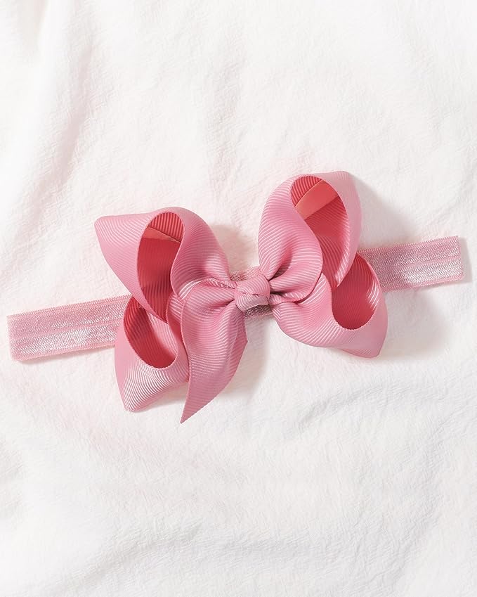 jollybows Baby Girls Headbands, 3 PCS 4in Grosgrain Ribbon Hair Bows - White, Cream, Pink, for Baby Girls Infants Toddler Kids Teens and Children