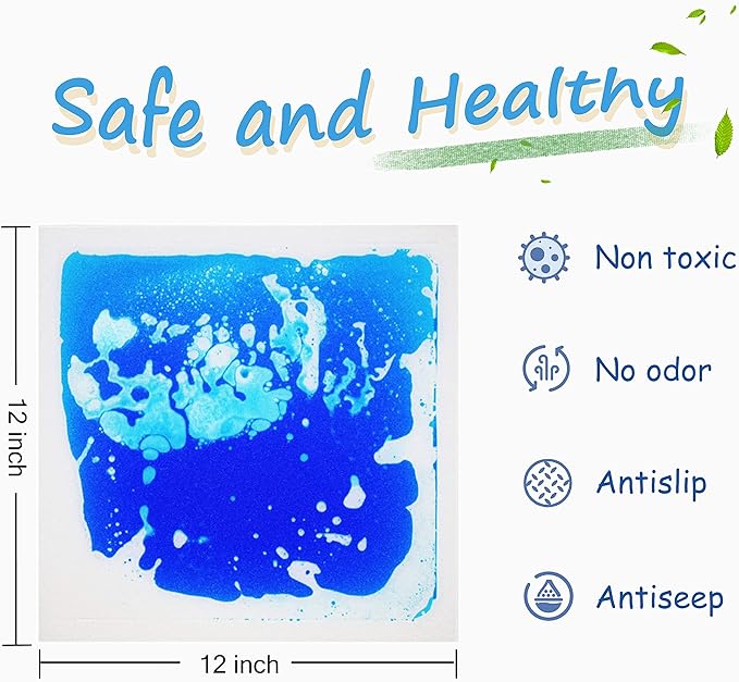 Edusense Sensory Liquid Floor Tiles for Autism, Activity Play Mats for Kids,Sensory Early Learning Room, Square Decorative Tiles Multi-Color with Anti-Slip Backing 12" X 12" Pack of 9 PCS