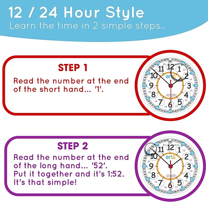 Teaching Wall Clock - Learn The Time Wall Clock - Kids Analog Clock for Classroom, Playroom, Bedroom, Educational Room Decor - School Clock for Kids with Rainbow Face (29cm)