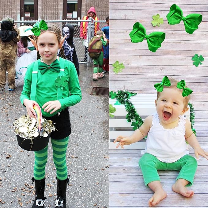 7PCS Lucky Shamrock Hair Accessories - Hair Bows Clips and Costume Accessories for Girls and Women