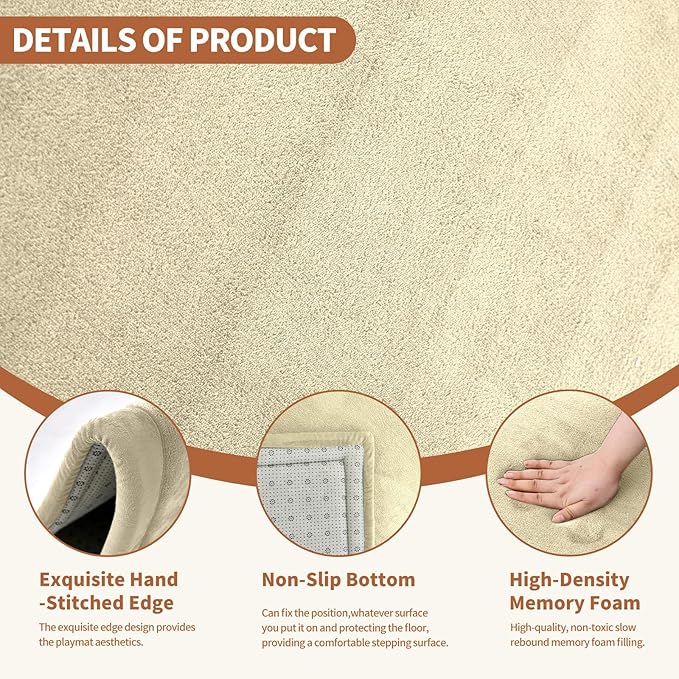 Baby Play Mat for Floor - 1.4" Thick Memory Foam Rug, 50"x50" Playpen Tummy Time Mat, Soft Velvet Nursery Rug, Large Padded Crawling Mat, Cushioned Pads for Playroom Toddlers, Infants, Yoga, Tatami