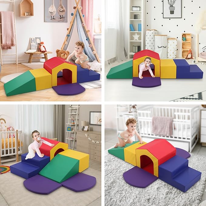 MFUN Soft Climbing Toys for Toddlers & Baby, 6-Piece Foam Climbing Blocks, Kids Playground Climbers & Play Structures, Waterproof & Easy to Clean (Red, 6-Piece)