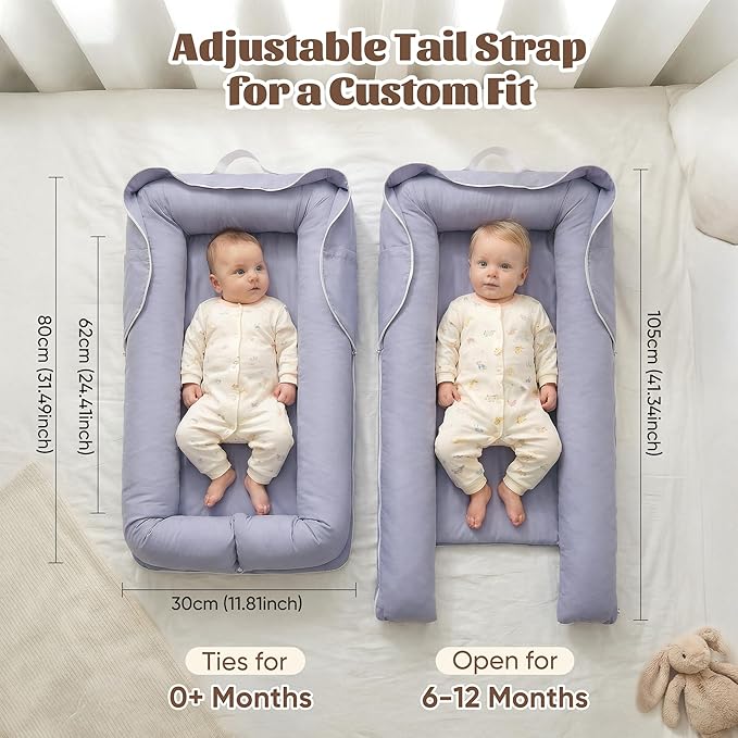Baby Lounger for Newborn, Breathable and Soft Baby Lounger Pillow, Portable Infant Lounger with Removable Cover, Adjustable Lounger for Baby 0-12 Months, Tummy Time Baby Lounger for Home and Travel