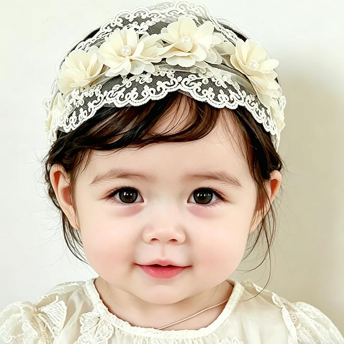 Baby Girls Hairband Soft White Bow Lace Headband Elastic Floral Hairbands Hair Accessory for Newborn Infant Toddler