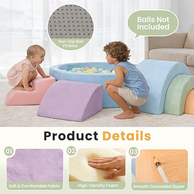 cossy Foam Climbing Blocks for Toddlers, 38 x 38in Round Ball Pit for Babies, 8pcs Toddler Climbing Toys Indoor, Soft Play Set, Baby Climbing Blocks, Ideal for Crawling & Climbing(Balls Not Included)