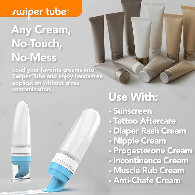 Eli & Ali Swiper Tube - No-Touch Cream Applicator with Refillable Silicone Cream Dispenser for Sunscreen, Diaper Rash, Tattoo Aftercare, Nipple, Progesterone & More - TSA Friendly - Orange, 1 Pack