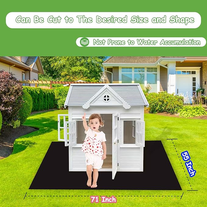 Outdoor Playhouse Mat, 71'' x 55'' Extra Large Non Slip Felt Play Mat with Waterproof Backing, Soft Durable Activity Rug for Kids Playhouse Floor, Indoor Outdoor Use, Portable & Washable (Black)