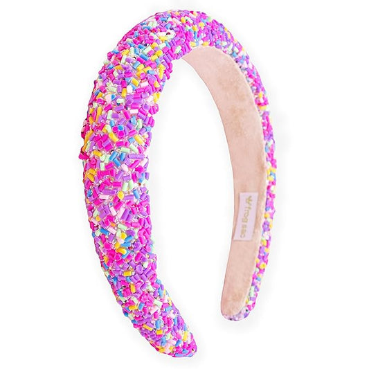 FROG SAC Sprinkle Headbands for Girls, Purple Padded Confetti Head Band for Kids, Thick Puffy Hair Bands for Children, Wide Little Girl Hairband Hair Accessories