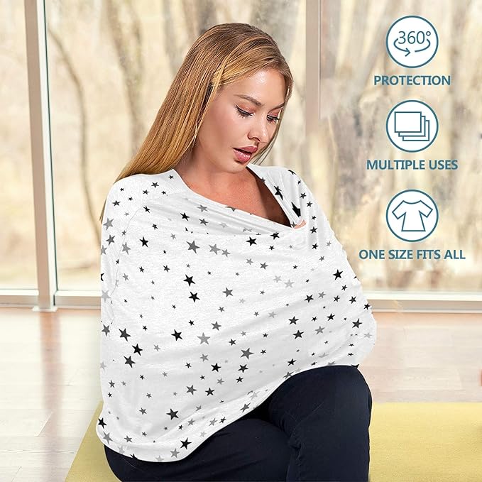 Monochromatic Black and White Stars Scandinavian Style Stretchy Baby Car Seat Cover Infant Canopy Nursing Covers Breastfeeding Cover Breathable Windproof Winter Scarf for Boys Girls