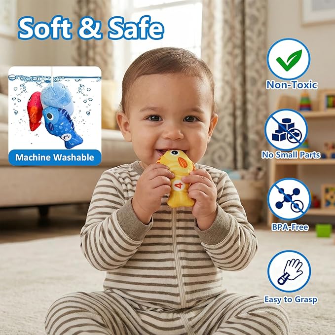COUOMOXA Montessori Toys for 1 Year Old Baby: 22PCS Cloth Fishing Game with Stacking Cups - 6-12-18 Months Toddler Color Sorting Learning Toy Indoor Outdoor Play for Age 1 2 3 Boy Girl