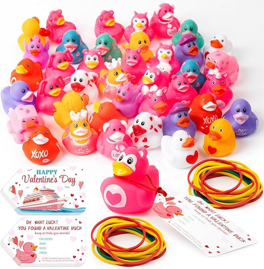 H1vojoxo Valentine’s Day Rubber Ducks - 20 Set Valentine's Day Rubber Ducks for Cruise Valentines Party Favor Duckies Cruise Duck Tags Kits for Pool Bath Toy Goodie Bag Fillers Classroom Exchange Gift