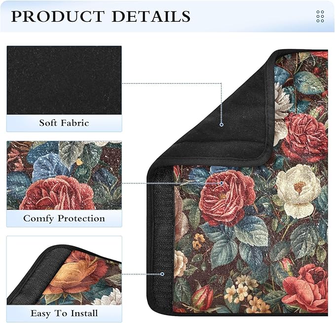 CHIFIGNO Vintage Roses and Peonies Seat Belt Covers 2 Pack Soft Car Seat Straps Cover Seatbelt Shoulder Pad for Adults Women Kids