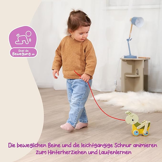 Eichhorn Pull Along Grasshopper with Movable Legs and Silent Silicone Wheels, Ideal First Steps Companion, 16 cm Long, Made from 100% FSC Certified Plywood, from 1 Year