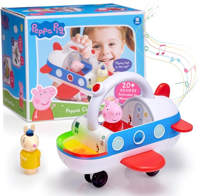 Wow! Stuff Peppa Pig Toys Clever Plane | Pre-School Learning Interactive Toy | 25+ Lights, Sounds and Phrases | Reacts to Motion Detection | for Toddlers Both Girls and Boys Ages 3+, White