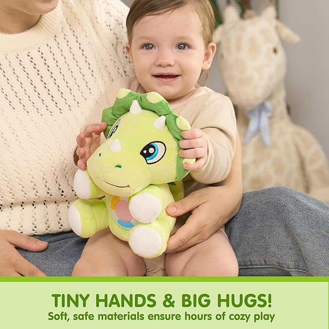 JOYIN Musical Dinosuar Plush Baby Toy, Stuffed Animal with Music & Light, Baby Musical Soft Plush Toys for Infant Babies, Easter Birthday Gifts for Boys and Girls 6+ Months