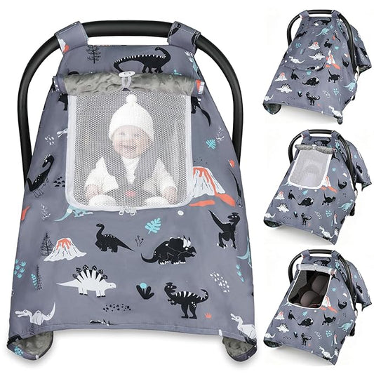 Car Seat Cover Baby, Carseat Covers Baby with 2 Layers Breathable Zipper Windows, Windproof Infant Car Seat Cover, Kick-Proof Baby Carrier Cover for Baby Boy Newborn Essentials