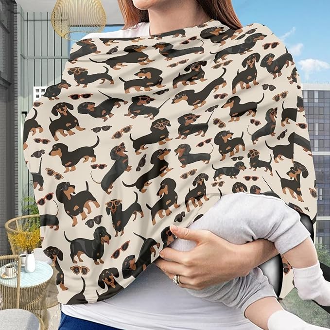 AFPANQZ Dachshunds Sunflower Nursing Cover Breastfeeding Covers Stretchy Babies Car Seat Cover Gender Neutral Soft Breathable Infant Carseat Canopy Shopping Cart Stroller Canopy for Baby