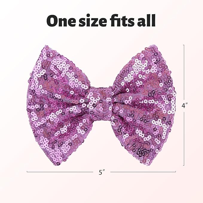 Hair Clip for Girls, 5 inches Sequins Large Bow with Alligator Clip, Hair Accessories for Women Teens Babies Toddlers Purple