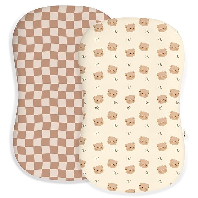 Baby Lounger Cover for Boys Girls, Soft Breathable Jersey Baby Lounger Pillow Cover Fits Most Baby Lounger, Cute Patterns, Durable and Machine Washable (Teddy Bow, Zipper)