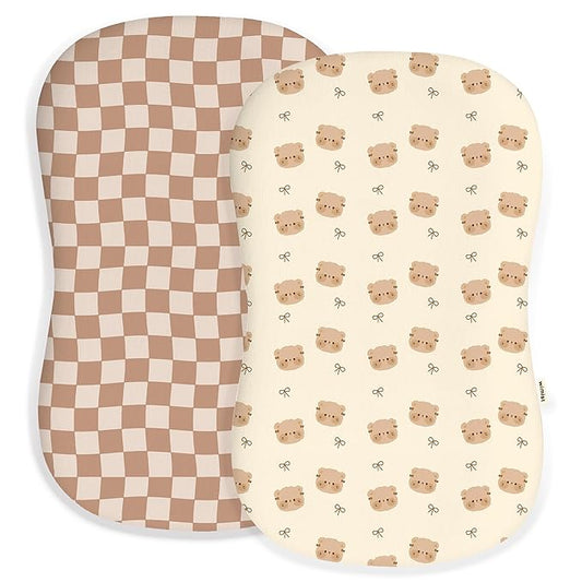 Baby Lounger Cover for Boys Girls, Soft Breathable Jersey Baby Lounger Pillow Cover Fits Most Baby Lounger, Cute Patterns, Durable and Machine Washable (Teddy Bow, Zipper)