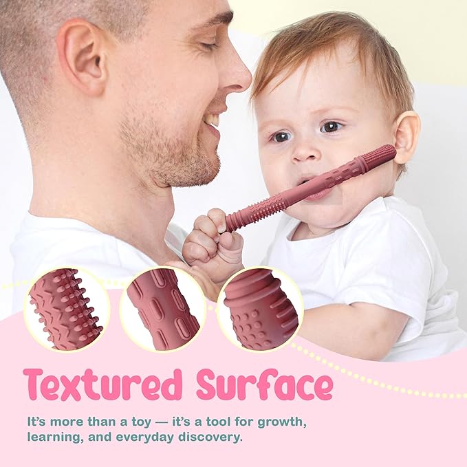 Silicone Baby Teething Toys, Soft Teether Set for Sore Gums, BPA Free Chew Toys for Infants 3+ Months, Textured Teething Relief, Easy Grip Design (Rose Pink)