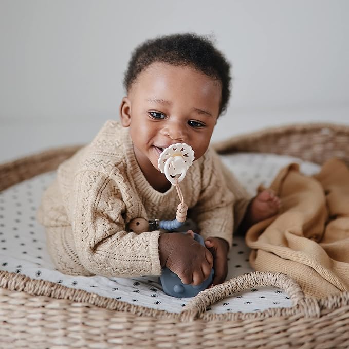 FRIGG Andersen Fairytale Natural Rubber Baby Pacifier | Made in Denmark | BPA-Free (Cream/Silky Satin, 0-6 Months)