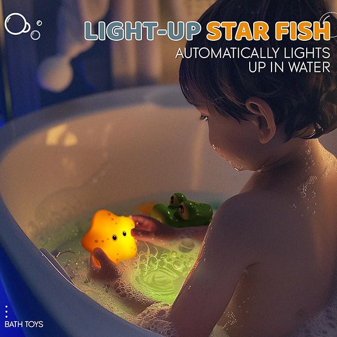 Aprilwolf Bath Toys for Kids, Magnetic Fishing Toys with Storage Bag and Light up Star, Wind Up Creatures Baby Bathtub Birthday Gifts for Toddlers 2-4 Boys Girls, 11 Pcs Set