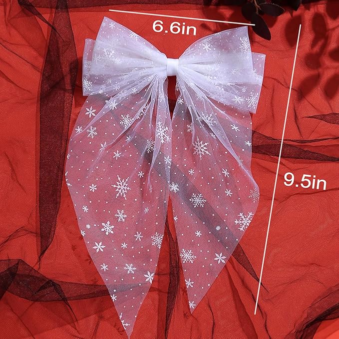 Christmas Hair Clips for Women Girls, White Snowflake Bow Hairpin Lace Bow Barrettes Xmas Alligator Clips for Holiday Parties & Weddings – Festival Hair Accessories (1 Pack)