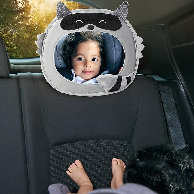 Diono Easy View Racoon Character Baby Car Mirror, Safety Car Seat Mirror for Rear Facing Infant, Fully Adjustable, Wide Crystal Clear View, Shatterproof, Crash Tested (Pack of 2)