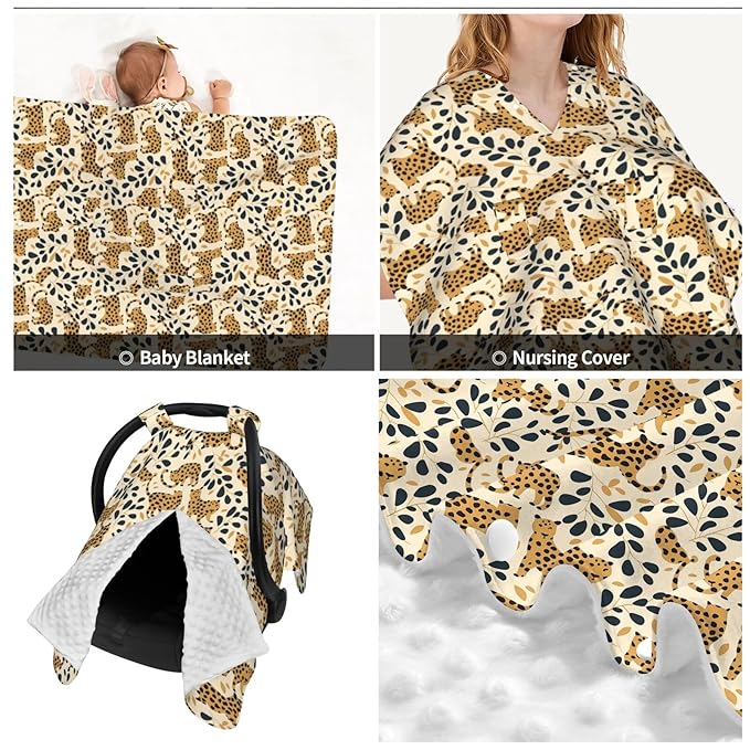 Leopard Print Seamless Pattern Baby Car Seat Canopy and Nursing Cover for Breastfeeding Multi-Use Cover Lightweight Infant Stretchy Carrier Carseat Winter Cover for Newborn Girls Boys