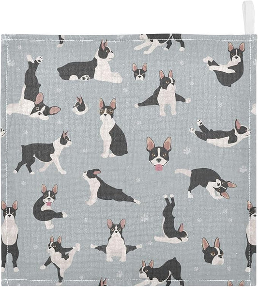 vvfelixl Boston Terrier Baby Burp Cloths Baby Muslin Washcloths for Boys Girls Cotton Baby Face Towel for Newborn Infants Soft and Absorbent 11.8 X 11.8 in, 5 Pack