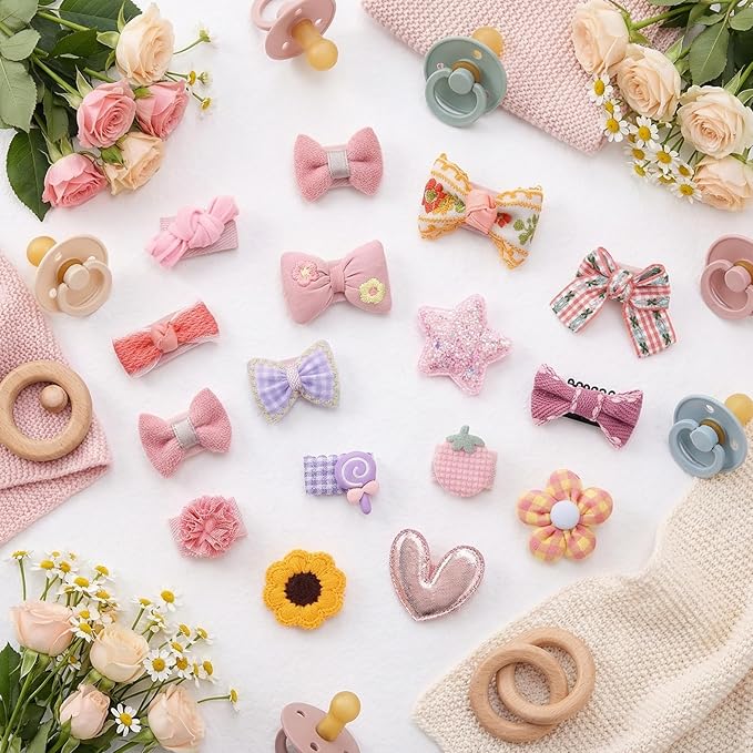 20 Pcs Baby Hair Clips Toddler Hair Accessories Handmade Barrettes For Toddler Girls Mini Cute Clip Non Slip Barrette For Fine Cute Tiny Bows Barrettes For Infants Toddlers, And Little Girls