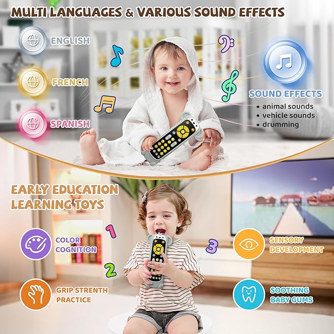 KIRALUMI Baby Remote Control Toy with Monkeys Silicone Cover - Educational Musical Baby Toddler Toys with Realistic Play, Lights, and Sounds - 6, 9, 12, 18 Month Boys Girls Toys Gift