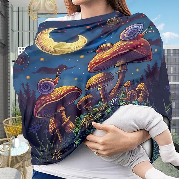 ZFRXIGN Mushroom Car Seat Covers for Babies Boy Girl Stretchy Nursing Cover for Breastfeeding Carseat Covers Canopy Shopping Cart Cover for Travel Moon Night Snail