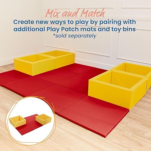 ECR4Kids SoftZone Play Patch Activity Mat Squares, Modular Playmat, Red, 4-Pack