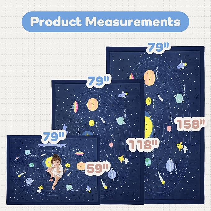 1.3" Thick Large Baby Floor Play Mat 79x118, Padded Memory Foam Play Mat, Non-Slip Plush Carpet Playmat for Nursery Playroom Classroom (Solar System)