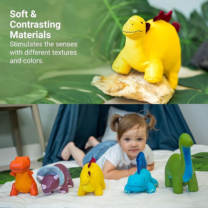Little Big Friends Dino Friends | Stimulate the Senses with Colors, Textures & a Tinkling Bell | Vegan Leather | Easy to Clean | Steffy the Stegosaurus
